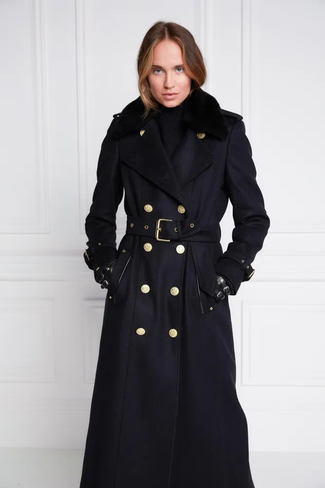 Holland Cooper Tailoring Women Marlborough Shearling Trench Coat Soft Black