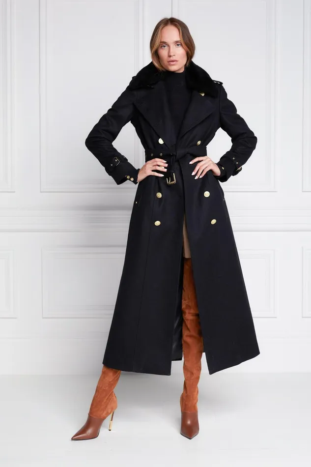 Holland Cooper Tailoring Women Marlborough Shearling Trench Coat Soft Black
