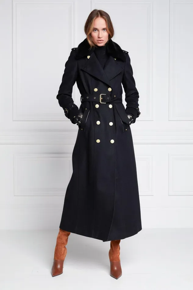 Holland Cooper Tailoring Women Marlborough Shearling Trench Coat Soft Black