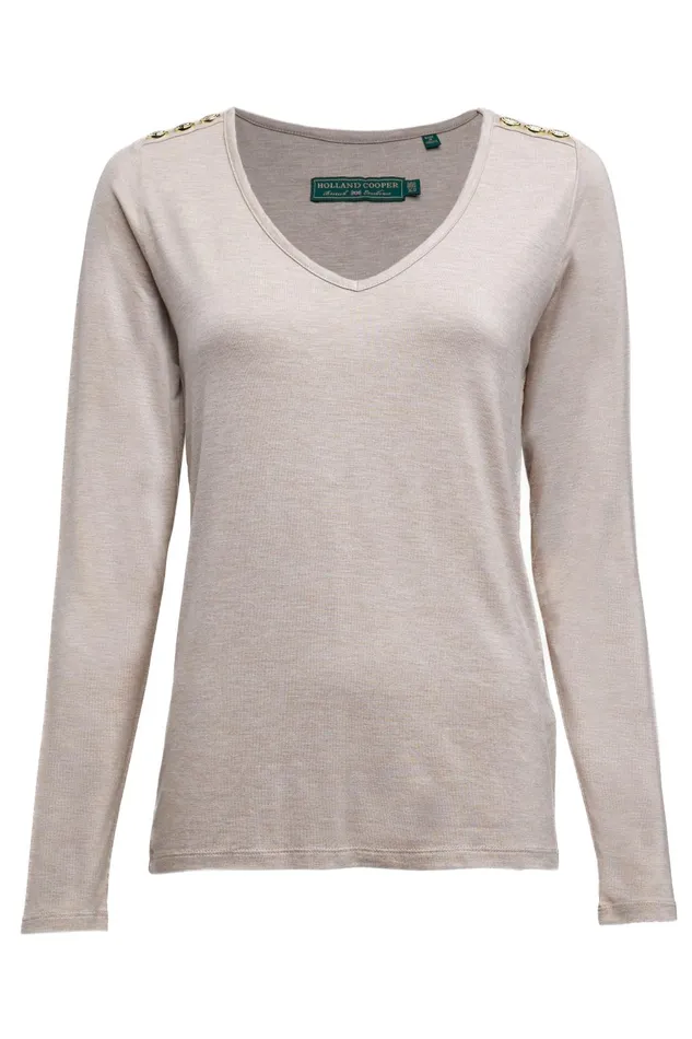 Holland Cooper Tees Women Long Sleeve VNeck Tee Oatmeal Holland Cooper Tees Women Long Sleeve VNeck Tee Oatmeal