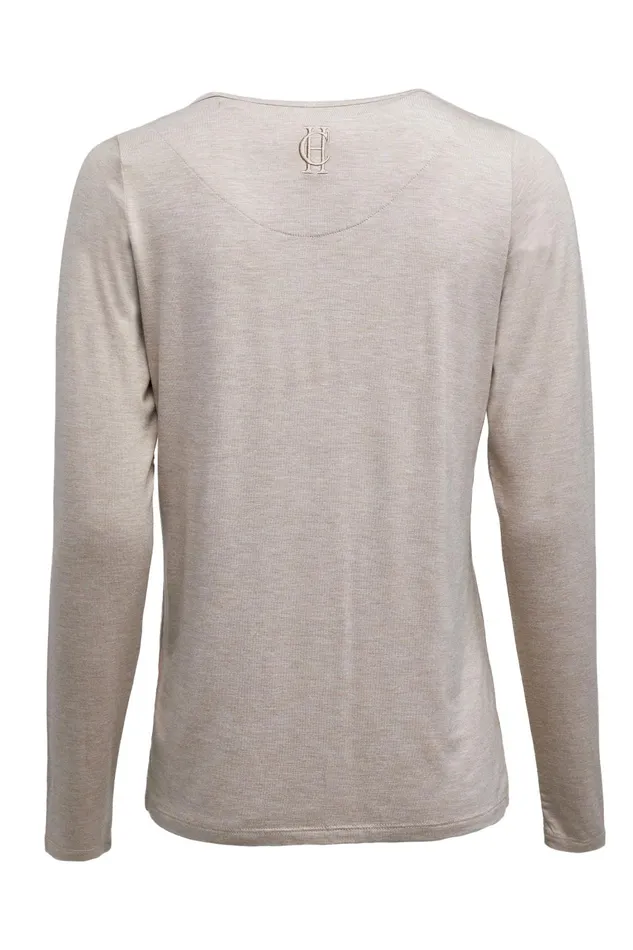 Holland Cooper Tees Women Long Sleeve VNeck Tee Oatmeal Holland Cooper Tees Women Long Sleeve VNeck Tee Oatmeal