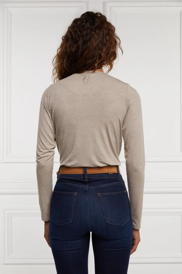 Holland Cooper Tees Women Long Sleeve VNeck Tee Oatmeal Holland Cooper Tees Women Long Sleeve VNeck Tee Oatmeal