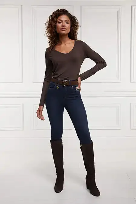Holland Cooper Tops Women Long Sleeve VNeck Tee Coffee Holland Cooper Tops Women Long Sleeve VNeck Tee Coffee
