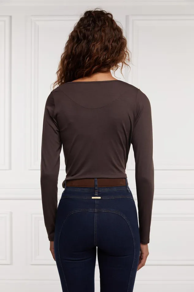 Holland Cooper Tops Women Long Sleeve VNeck Tee Coffee Holland Cooper Tops Women Long Sleeve VNeck Tee Coffee