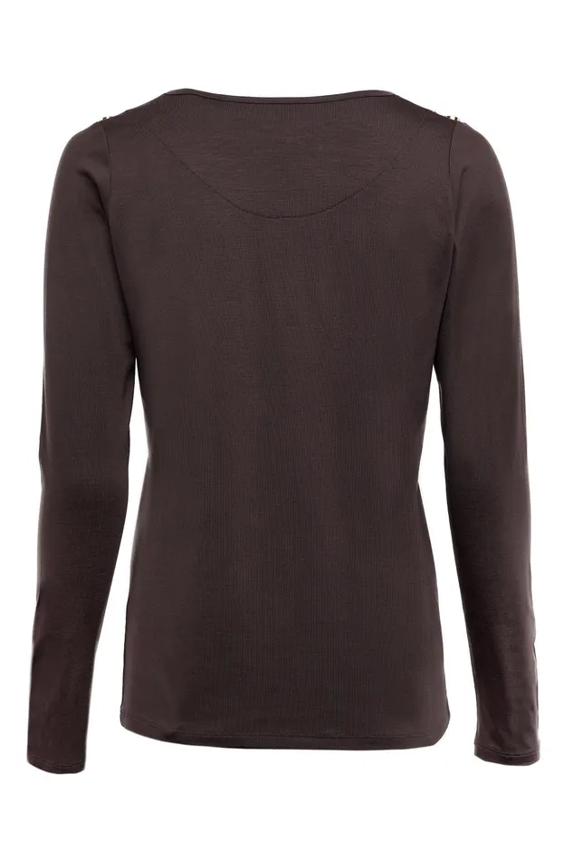 Holland Cooper Tops Women Long Sleeve VNeck Tee Coffee Holland Cooper Tops Women Long Sleeve VNeck Tee Coffee