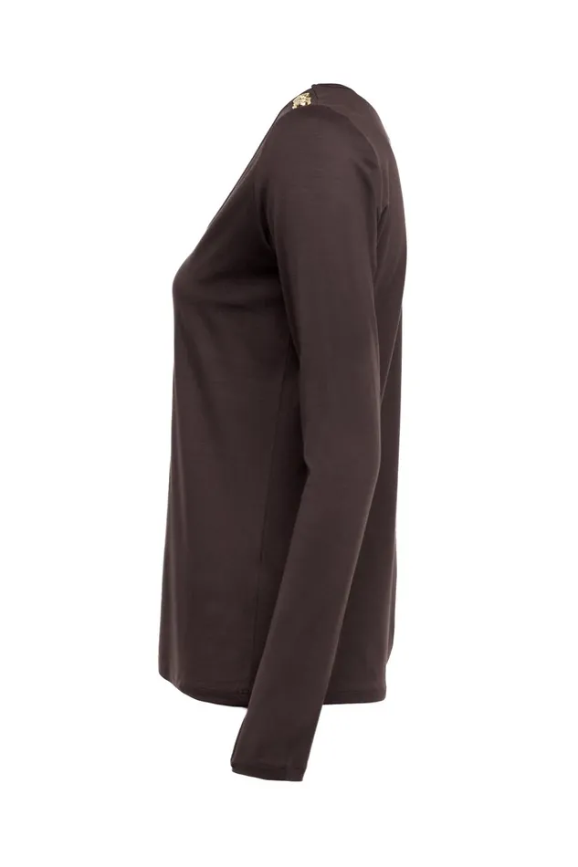Holland Cooper Tops Women Long Sleeve VNeck Tee Coffee Holland Cooper Tops Women Long Sleeve VNeck Tee Coffee