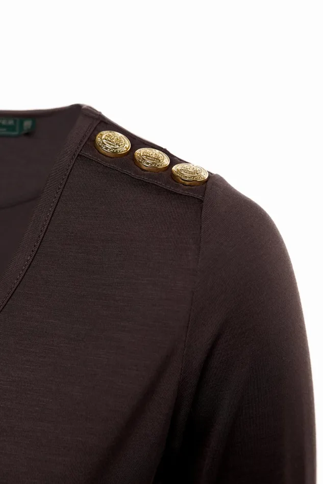 Holland Cooper Tops Women Long Sleeve VNeck Tee Coffee Holland Cooper Tops Women Long Sleeve VNeck Tee Coffee