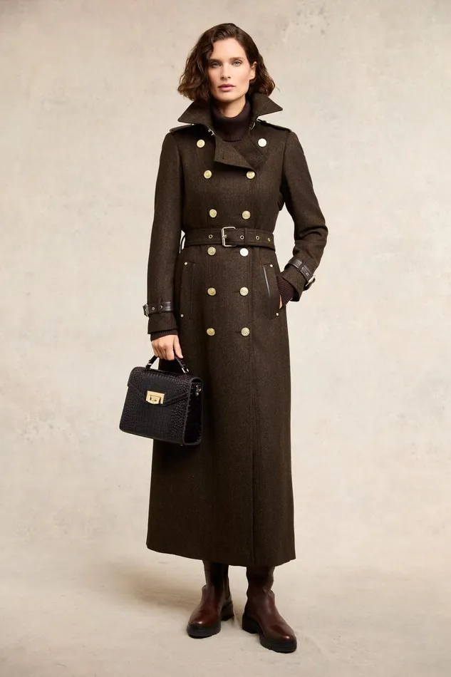 Holland Cooper Trench Coats Women Full Length Marlborough Trench Coat Chocolate Herringbone Holland Cooper Trench Coats Women Full Length Marlborough Trench Coat Chocolate Herringbone