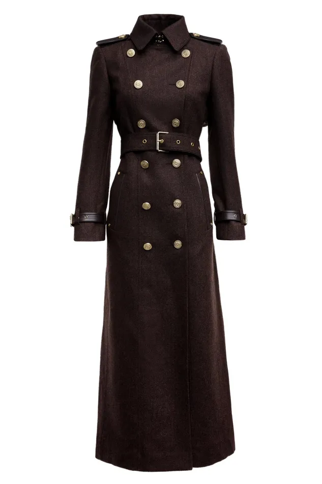 Holland Cooper Trench Coats Women Full Length Marlborough Trench Coat Chocolate Herringbone