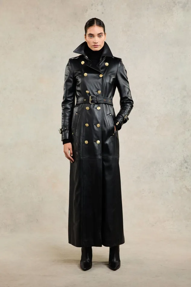 Holland Cooper Trench Coats Women Full Length Marlborough Trench Coat Valencia Leather Black Holland Cooper Trench Coats Women Full Length Marlborough Trench Coat Valencia Leather Black