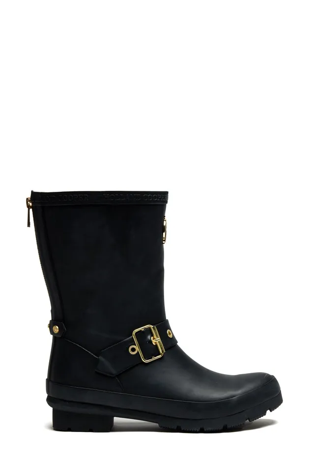 Holland Cooper Wellington Boots Women Sherpa Lined Chelsea Wellington Matte Black