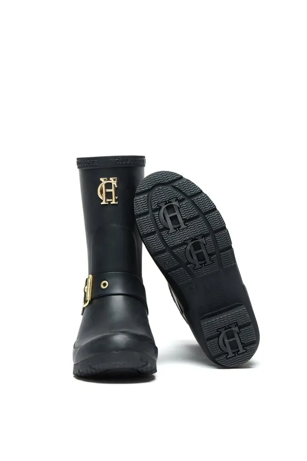 Holland Cooper Wellington Boots Women Sherpa Lined Chelsea Wellington Matte Black
