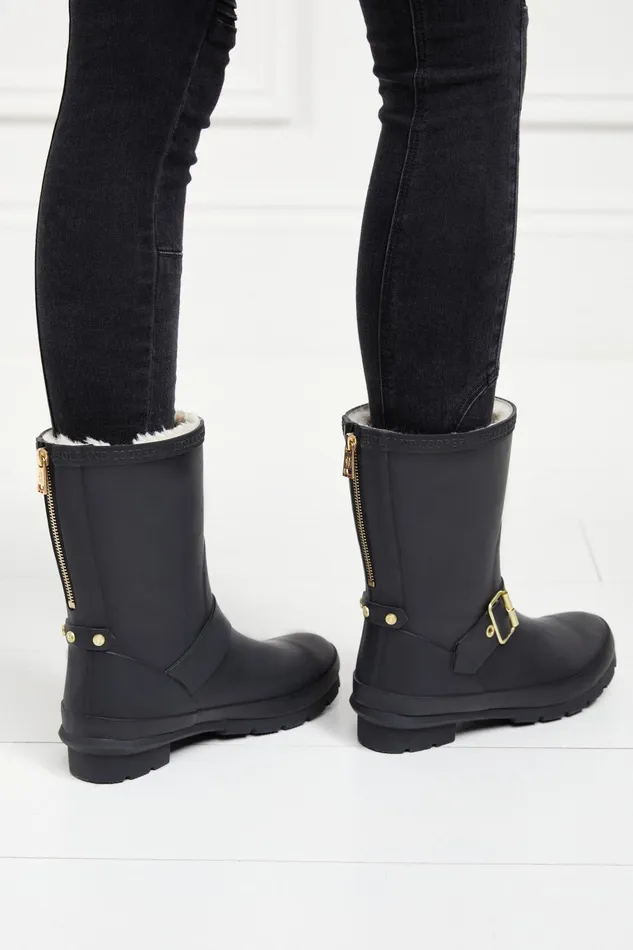Holland Cooper Wellington Boots Women Sherpa Lined Chelsea Wellington Matte Black