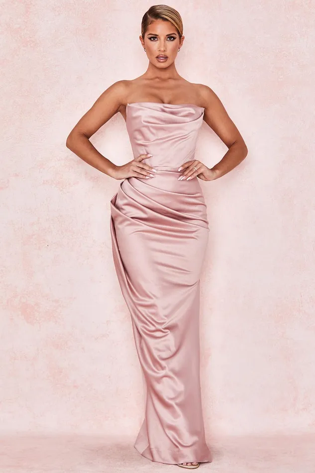 House Of CB AdrienneBlush Satin Strapless Gown Blush Women Maxi Dresses