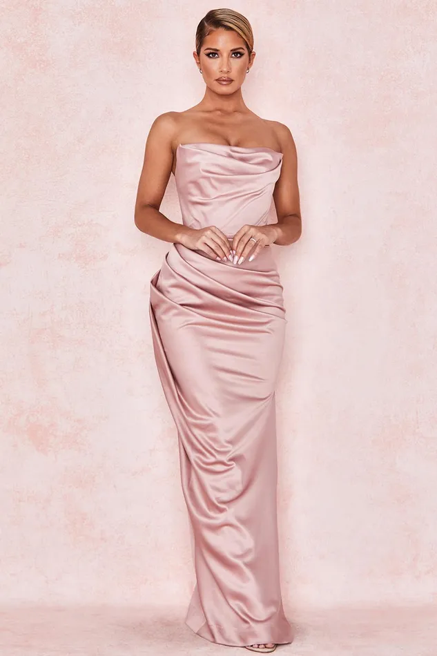 House Of CB AdrienneBlush Satin Strapless Gown Blush Women Maxi Dresses