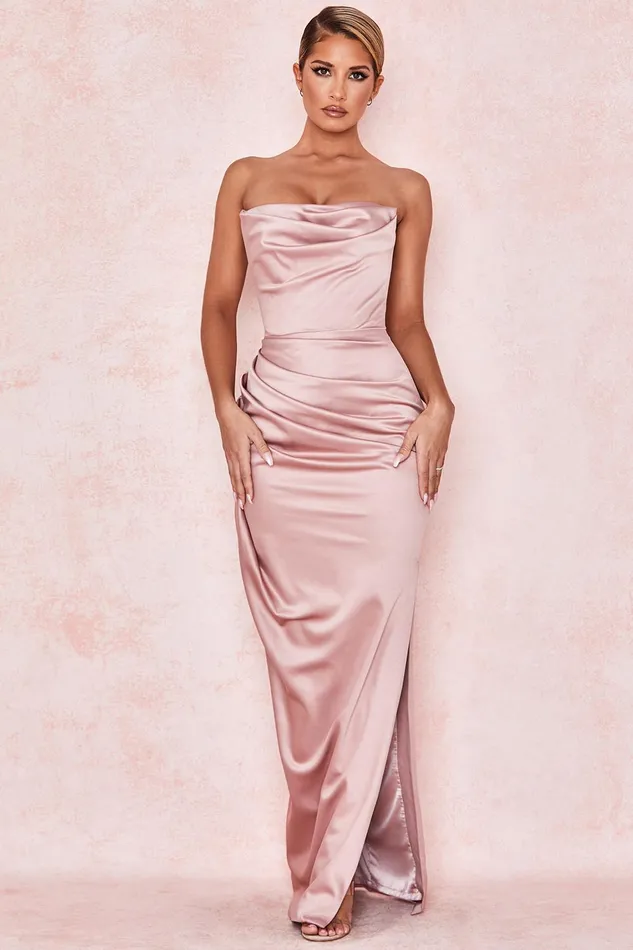 House Of CB AdrienneBlush Satin Strapless Gown Blush Women Maxi Dresses