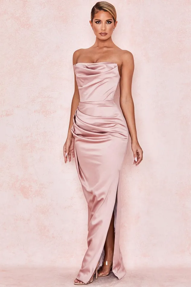 House Of CB AdrienneBlush Satin Strapless Gown Blush Women Maxi Dresses