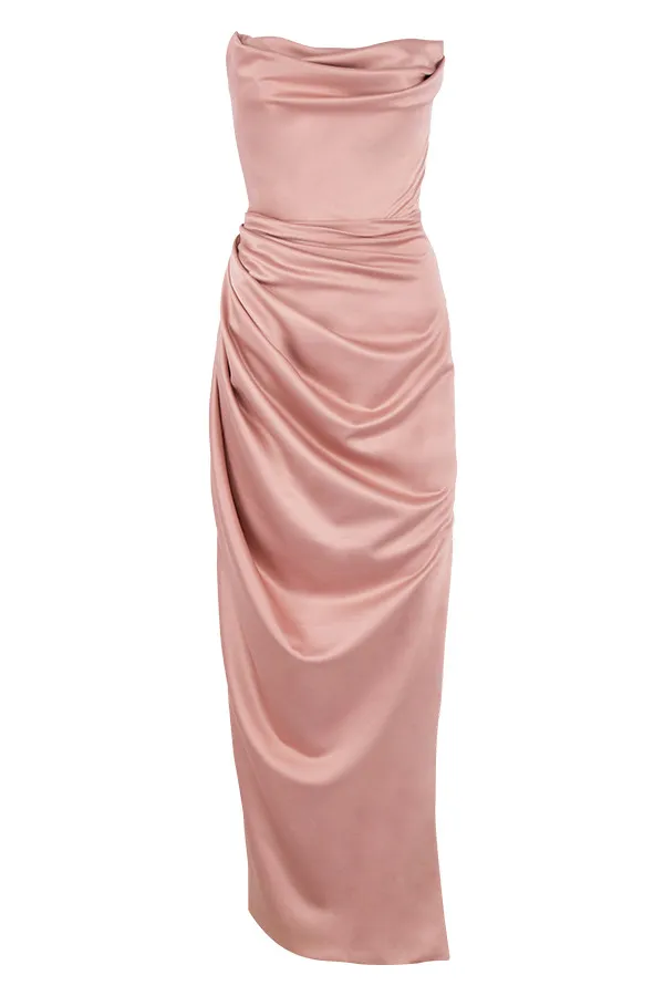 House Of CB AdrienneBlush Satin Strapless Gown Blush Women Maxi Dresses