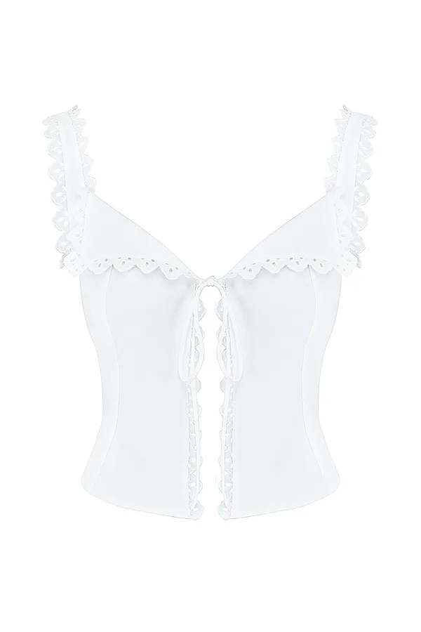 House Of CB AmberWhite Lace Trim Top White Women Tops