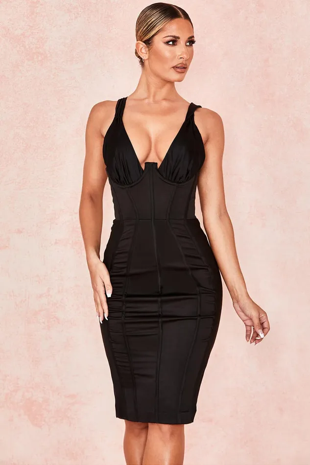House Of CB AnastasiaBlack Satin Corset Dress 8211 SALE Black Women Corset Dresses