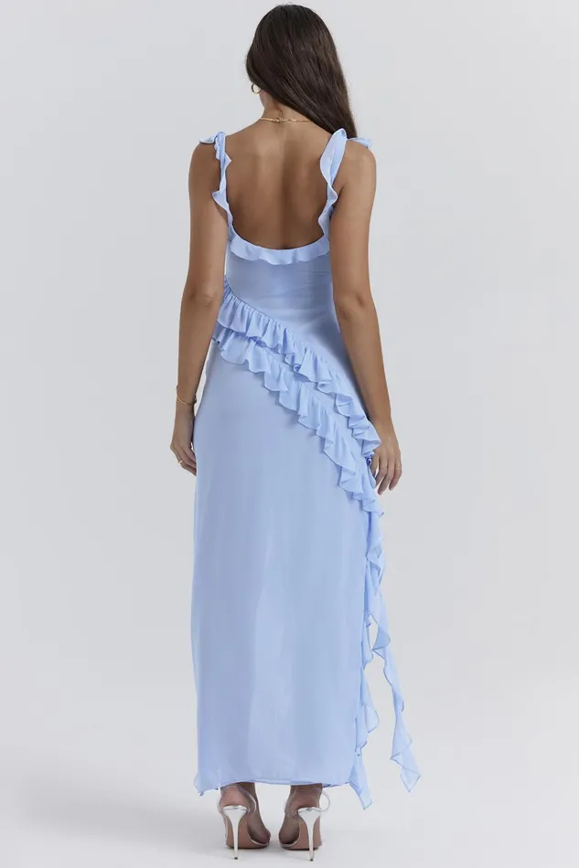 House Of CB ArielaSoft Blue Ruffle Maxi Dress Soft Women Maxi Dresses