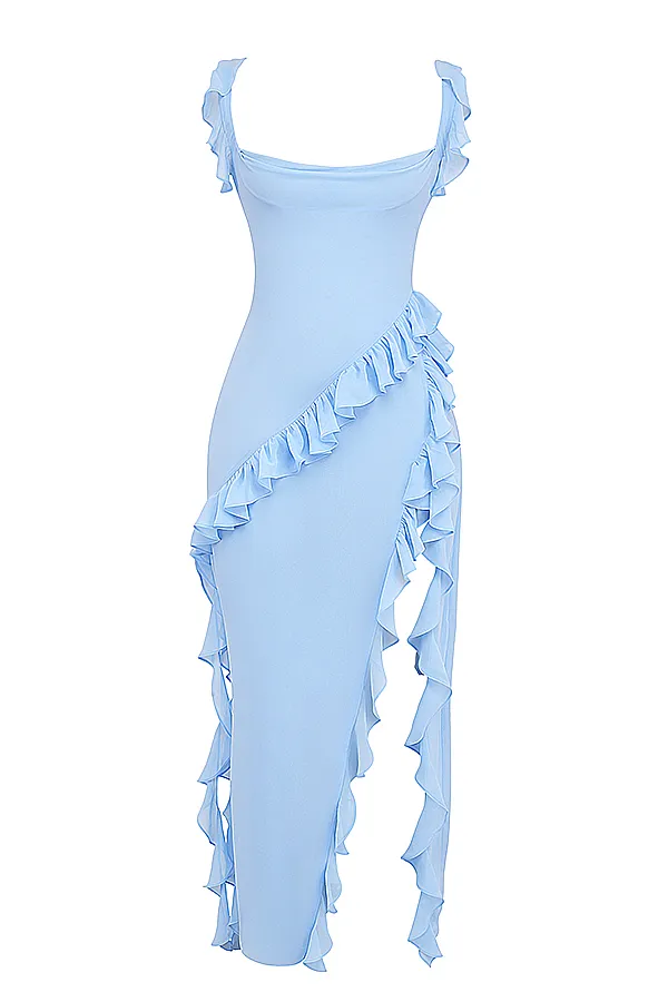 House Of CB ArielaSoft Blue Ruffle Maxi Dress Soft Women Maxi Dresses