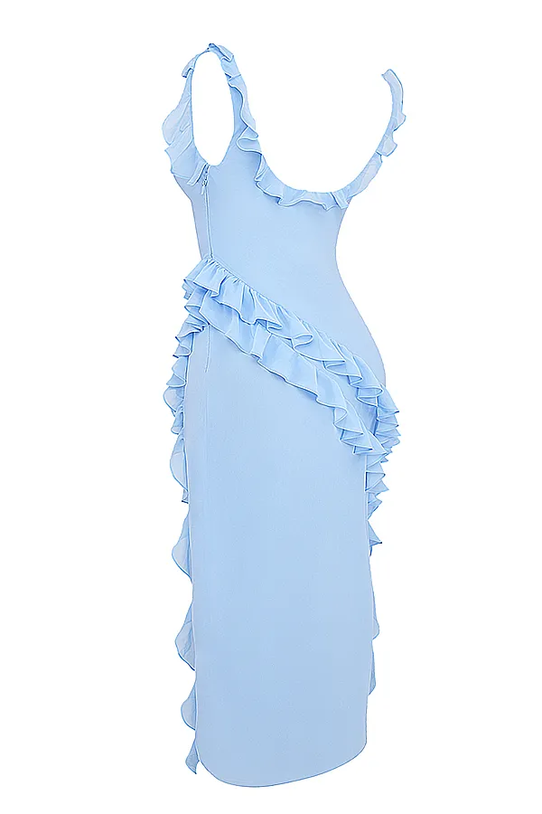 House Of CB ArielaSoft Blue Ruffle Maxi Dress Soft Women Maxi Dresses