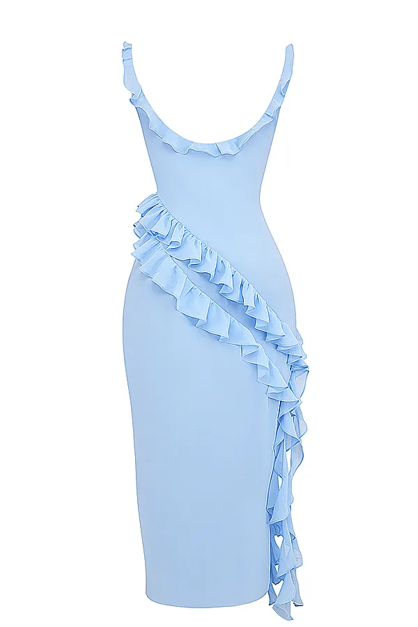 House Of CB ArielaSoft Blue Ruffle Maxi Dress Soft Women Maxi Dresses