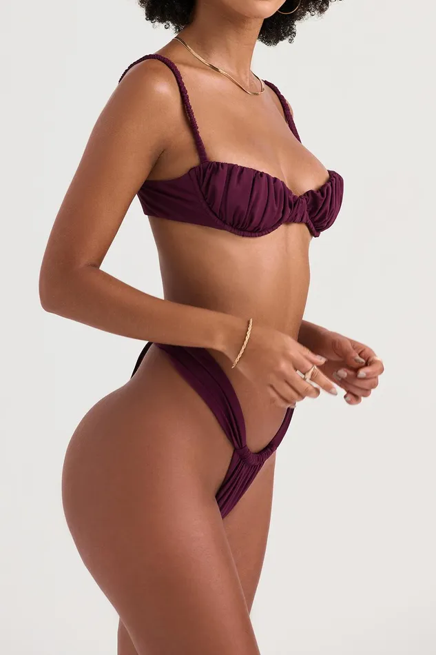 House Of CB AthensPrune Gathered High Leg Bikini Bottom Prune Women