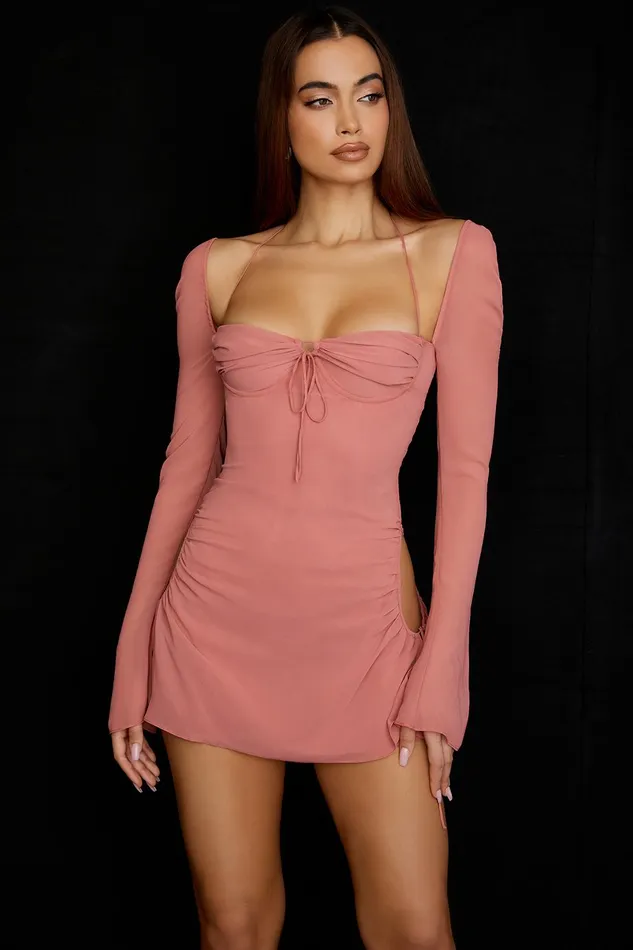 House Of CB BabyPink Chiffon Cutout Halter Mini Dress 8211 SALE Pink Women Mini Dresses