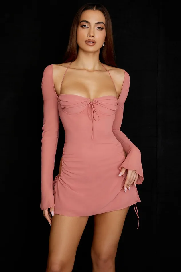 House Of CB BabyPink Chiffon Cutout Halter Mini Dress 8211 SALE Pink Women Mini Dresses