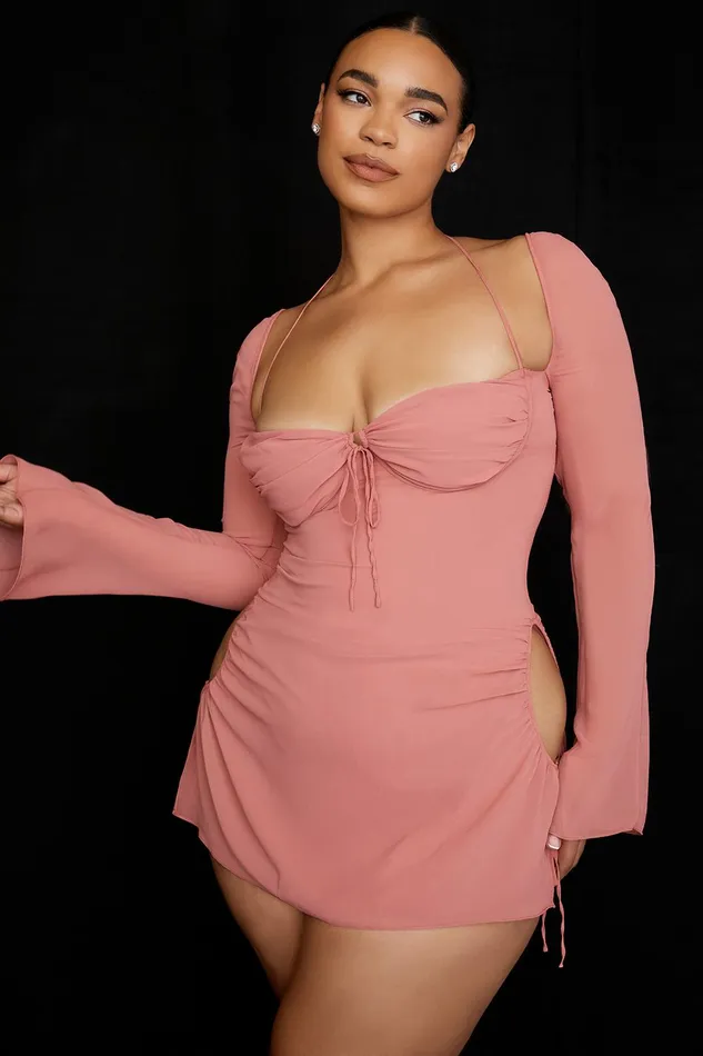 House Of CB BabyPink Chiffon Cutout Halter Mini Dress 8211 SALE Pink Women Mini Dresses