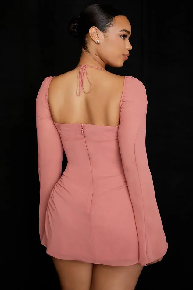 House Of CB BabyPink Chiffon Cutout Halter Mini Dress 8211 SALE Pink Women Mini Dresses