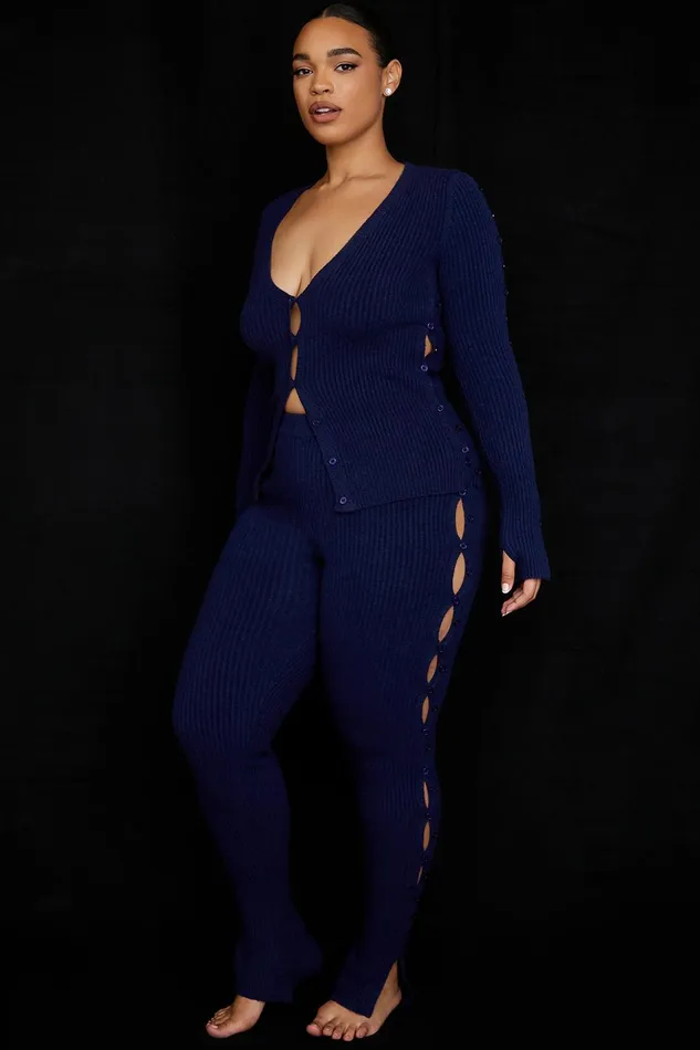 House Of CB BelongNavy Ribbed Knit Trousers 8211 SALE Navy Women Trousers