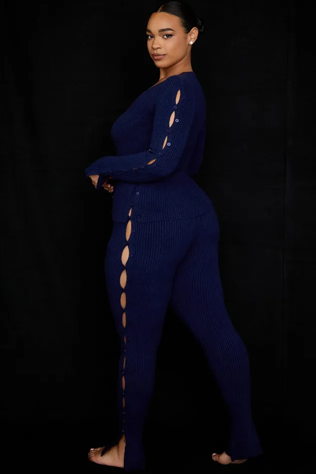 House Of CB BelongNavy Ribbed Knit Trousers 8211 SALE Navy Women Trousers