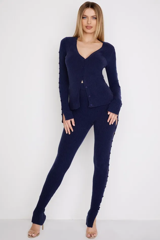 House Of CB BelongNavy Ribbed Knit Trousers 8211 SALE Navy Women Trousers