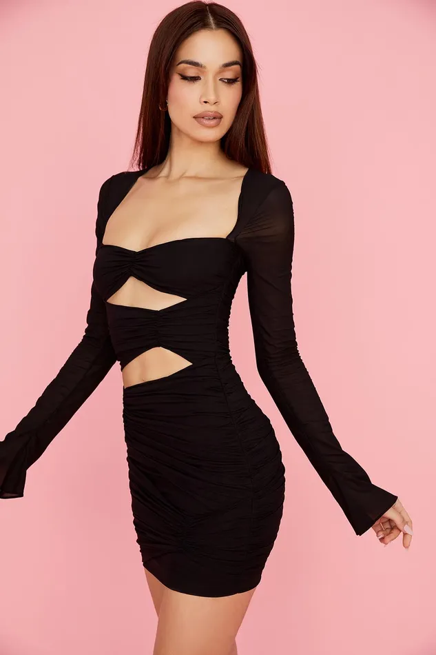 House Of CB CamilleBlack Real Silk Cutout Mini Dress 8211 SALE Black Women Bodycon Dresses