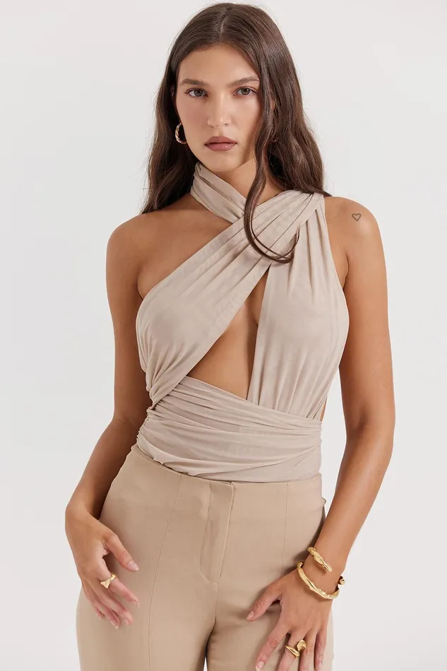 House Of CB CheyanneEcru Gathered Bodysuit 8211 SALE Ecru Women Tops