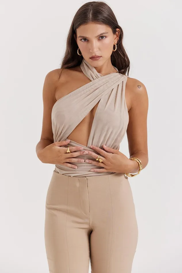 House Of CB CheyanneEcru Gathered Bodysuit 8211 SALE Ecru Women Tops