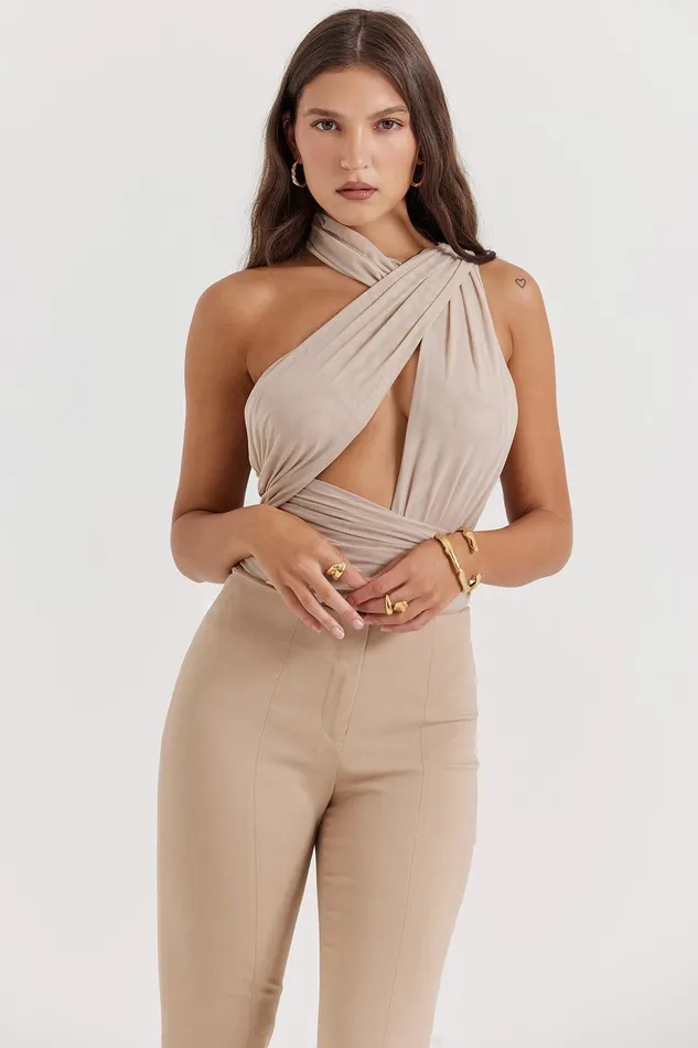 House Of CB CheyanneEcru Gathered Bodysuit 8211 SALE Ecru Women Tops