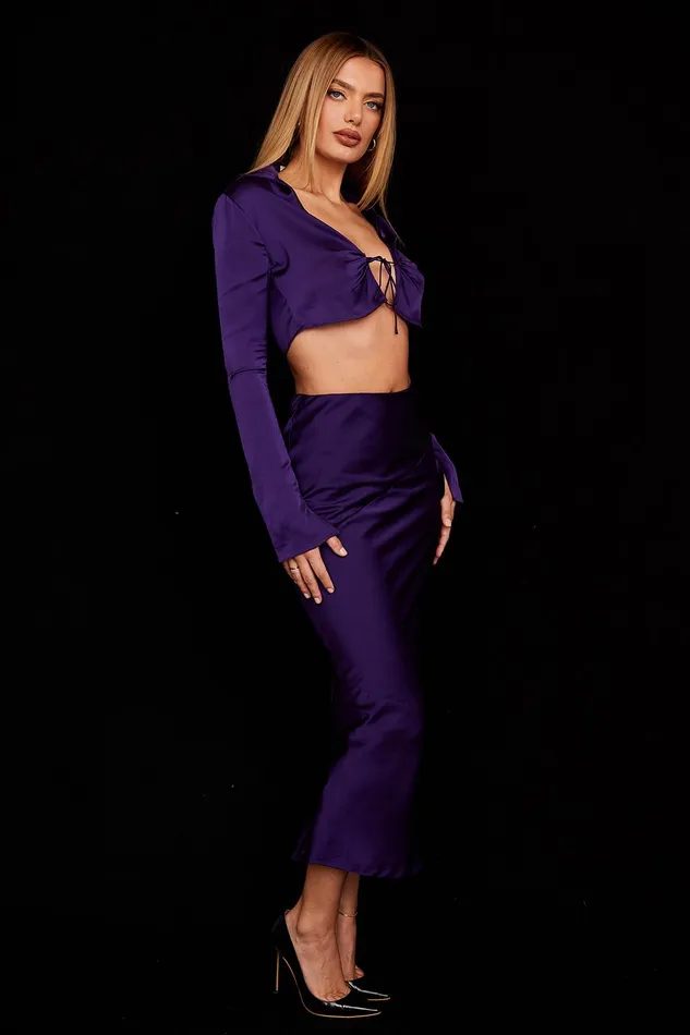House Of CB ColetteGrape Satin Low Waist Midi Skirt 8211 SALE Grape Women Skirts