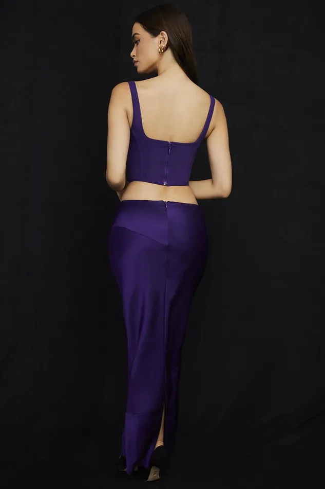 House Of CB ColetteGrape Satin Low Waist Midi Skirt 8211 SALE Grape Women Skirts