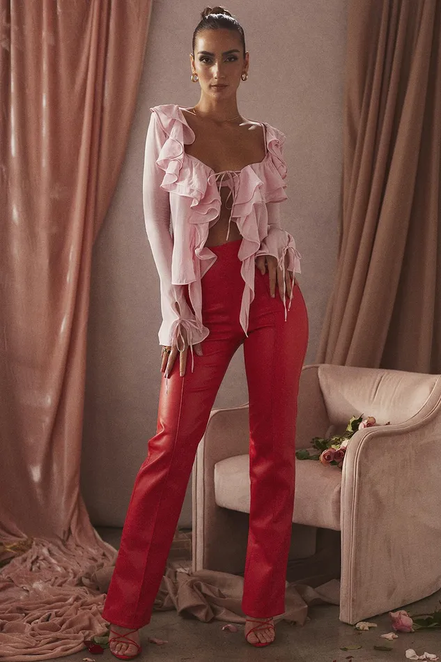 House Of CB ElenaoraScarlet Vegan Leather Trousers 8211 SALE Scarlet Women Trousers