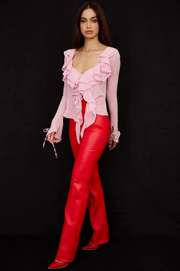 House Of CB ElenaoraScarlet Vegan Leather Trousers 8211 SALE Scarlet Women Trousers