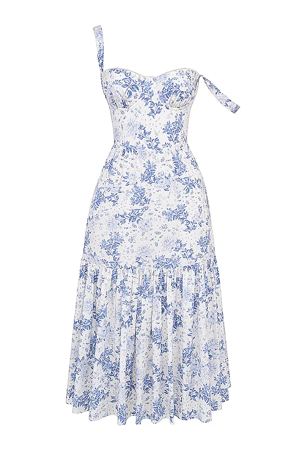 House Of CB EliaBlue Print Midi Sundress Blue Women Corset Dresses