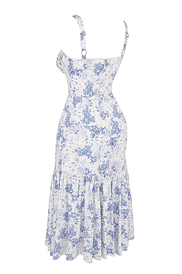 House Of CB EliaBlue Print Midi Sundress Blue Women Corset Dresses