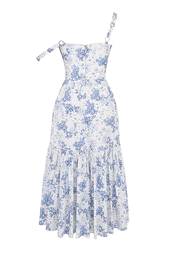 House Of CB EliaBlue Print Midi Sundress Blue Women Corset Dresses