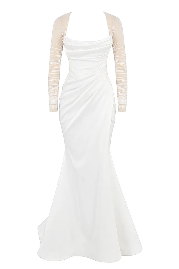 House Of CB EliseWhite Satin Bridal Gown White Women Maxi Dresses