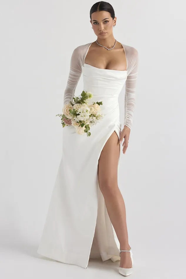 House Of CB EliseWhite Satin Bridal Gown White Women Maxi Dresses