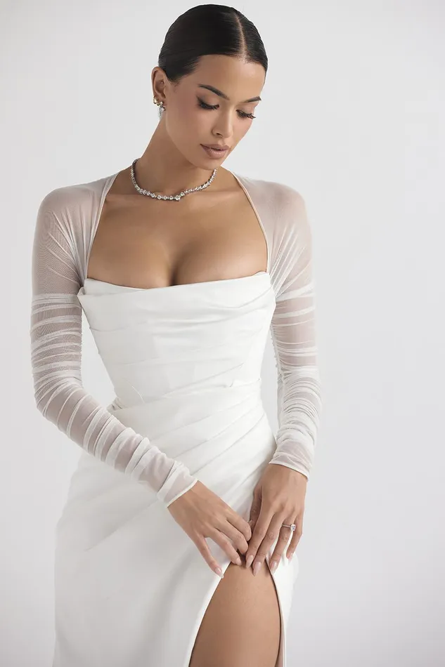 House Of CB EliseWhite Satin Bridal Gown White Women Maxi Dresses